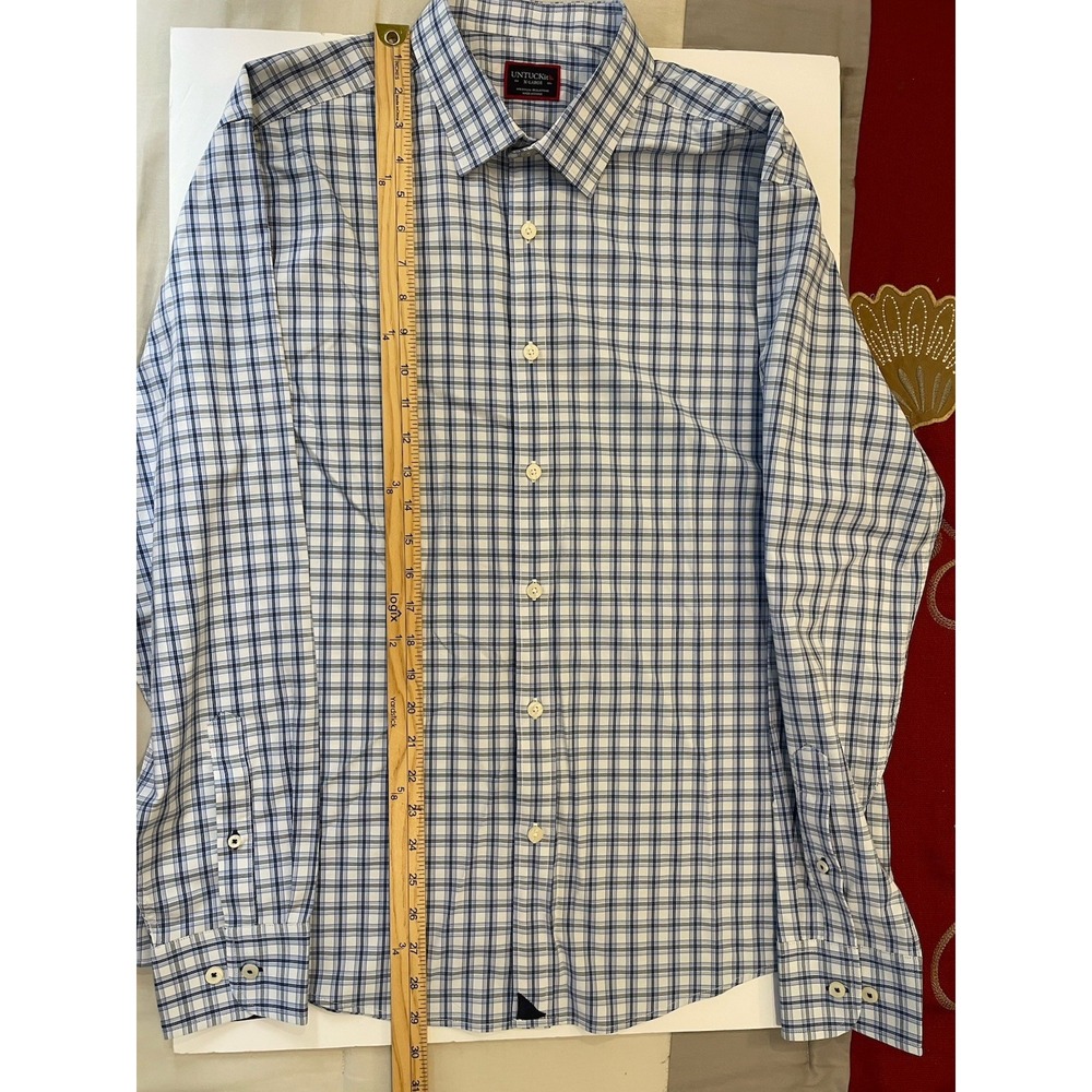 UNTUCKit Oliverhill Shirt Mens XL Blue Plaid Performance Stretch Long Sleeve - Picture 7 of 8